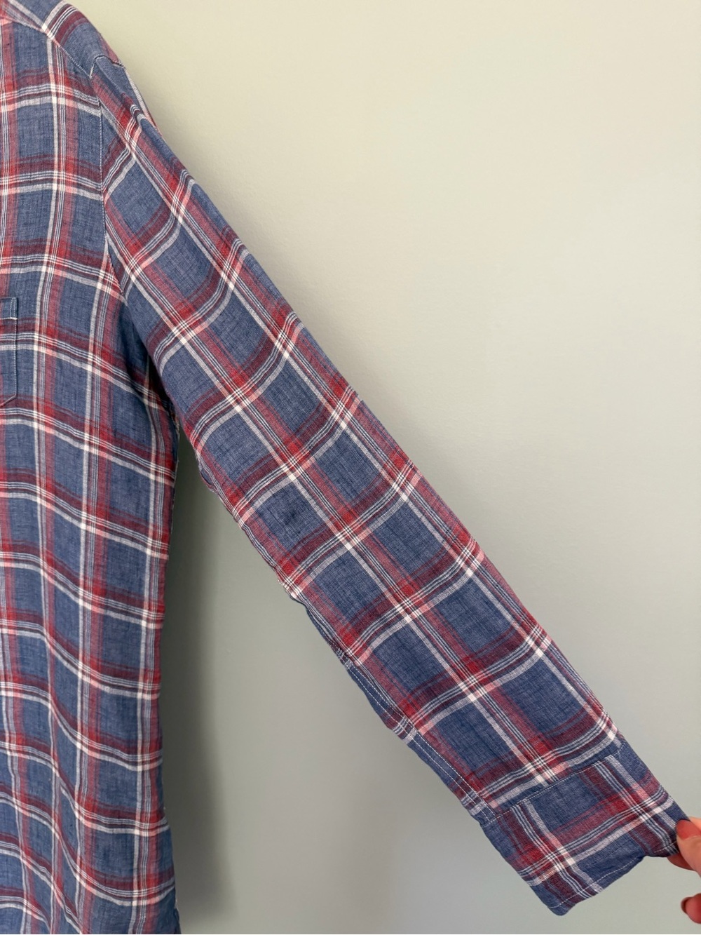 Frank & Eileen "Mary" 100% Linen Red White Blue Plaid‎ Button Front Shirt Dress - Picture 6 of 16